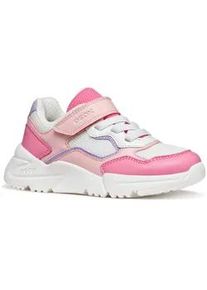 Sneaker Geox "J LOFTUS GIRL", Damen, Gr. 31, wei&szlig;, pink kombiniert, Lederimitat, Textil, Schuhe Sneaker, Klettschuh mit bunten Kontrastbes&auml;tzen, Gr&ouml;&szlig;enschablone zum Download