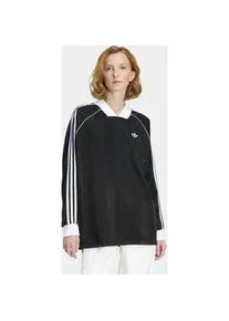 Langarmshirt Adidas ORIGINALS "3-STREIFEN JACQUARD LONGSLEEVE", Damen, Gr. XS, schwarz, Obermaterial: 100% Polyester, V-Ausschnitt, Shirts Langarmshirt