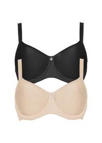 T-Shirt-BH SuSa "2er Pack Spacer BH mit B&uuml;gel Catania", Damen, Gr. 70, Cup D, bunt (schwarz beige), Obermaterial: 50% Polyamid PA. 30% Polyester PES. 20% Elasthan EL., BHs T-Shirt-BH