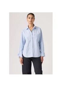 Levi's Jeansbluse LEVI'S "HARLIE BOYFRIEND SHIRT", Damen, Gr. L (40), amari stripe chambray blau 1 poplin, Web, Obermaterial: 100% Baumwolle, relaxed fit Po-bedeckend, 2-Knopf-Manschette, Blusen Jeansbluse, mit Brusttasche