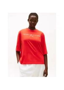 T-Shirt Tommy Hilfiger Curve "CRV CORP LOGO TRAPEZE C-NK TEE", Damen, Gr. 48, fireworks, Single Jersey, Obermaterial: 100% Baumwolle, bedruckt, regular fit normal, Rundhals, gerader Abschluss, Shirts T-Shirt, in gro&szlig;en Gr&ouml;&szlig;en