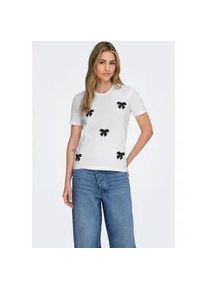 Kurzarmshirt Only "ONLKITA REG S/S PRINT TOP NOOS", Damen, Gr. M, hellwei&szlig; detail:schwarz cute bows, Jersey, Obermaterial: 100% Baumwolle, bedruckt, regular fit normal, Rundhals, Shirts