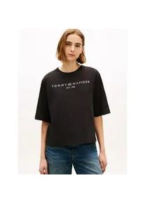 Langarmshirt Tommy Hilfiger "CORP LOGO TRAPEZE C-NK TEE", Damen, Gr. XL (46), schwarz, Single Jersey, Obermaterial: 100% Baumwolle, unifarben, regular fit, Rundhals, Shirts Langarmshirt