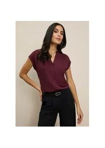 Kurzarmshirt Tamaris, Damen, Gr. 40, bordeaux, Single Jersey, Obermaterial: 95% Viskose, 5% Elasthan, unifarben, l&auml;ssig geschnitten h&uuml;ftlang, angeschnitten, Shirts, mit Knopfleiste und Stehkragen, elastisches Material