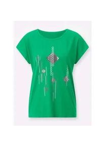 Kurzarmshirt Classic Basics "Kurzarm-Shirt", Damen, Gr. 48, schwarz (grasgr&uuml;n, schwarz), 100% Baumwolle, bedruckt, gemustert, mehrfarbig, Rundhals, Shirts