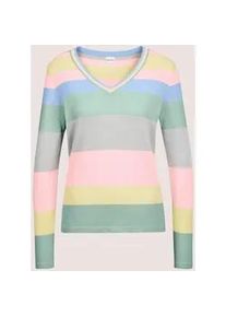 Madeleine Mode Longpullover MADELEINE "Pullover V-Pullover mit langen &Auml;rmeln", Damen, Gr. 34, gr&uuml;n (hellsalbeigr&uuml;n, puderros&eacute;, multicolor), Obermaterial: 70% Viskose CV. 30% Polyamid PA., Modern, normal, Pullover Longpullover