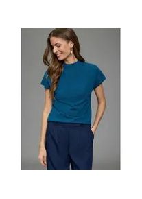 T-Shirt Laura Scott, Damen, Gr. 44/46, petrol, Single Jersey, Obermaterial: 60% Baumwolle, 40% Polyester, unifarben, figurbetont h&uuml;ftlang, angeschnitten, Shirts T-Shirt, mit Stehkragen und melierter Optik