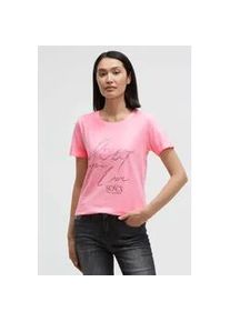 Rundhalsshirt SOCCX, Damen, Gr. XXL, neon rose, Web, Material: 100% Baumwolle, Glitzermuster, bedruckt, regular fit normal, Rundhals, eingesetzt gerader Abschluss, Shirts Rundhalsshirt, aus Baumwolle