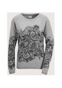 Madeleine Mode Longpullover MADELEINE "Kaschmirpullover Kaschmirpullover mit einzigartigem Print", Damen, Gr. 36/38, grau (silbergrau, schwarz), Obermaterial: 100% Kaschmir WS., Modern, normal, Pullover Longpullover, Wertvoller Druck auf Kaschmir