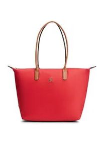 Tragetasche Tommy Hilfiger "POPETTE TOTE", Damen, Gr. B/H/T: 51cm x 32cm x 14cm, rot, Leder, Nylon, Taschen, Damen Handtasche, Schultertasche mit kontrastfarbigen Henkeln