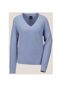 Madeleine Mode Longpullover MADELEINE "Pullover Langarm V-Ausschnitt-Pullover Strick", Damen, Gr. 44/46, blau (rauchblau), Obermaterial: 90% Schurwolle WV. 10% Kaschmir WS., Modern, normal, Pullover Longpullover, dezenter Strukturstrick