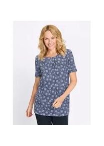 Longshirt Classic Basics "Kurzarm-Shirt", Damen, Gr. 50, taubenblau, marine, bedruckt, 100% Baumwolle, gemustert, mehrfarbig, Rundhals, Shirts Longshirt