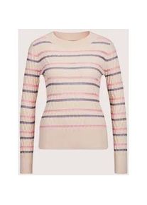 Madeleine Mode Longpullover MADELEINE "Pullover Rundhals-Pullover mit Streifen", Damen, Gr. 44/46, wei&szlig; (perlwei&szlig;, mauve), Obermaterial: 82% Schurwolle WV. 13% Polyamid PA. 3% Polyester PES. 2% Elasthan EL., Modern, normal, Pullover Longpullover