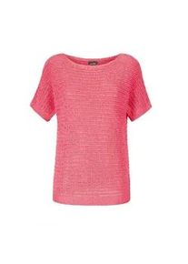 Rundhalspullover GOLDNER "Kurzgr&ouml;&szlig;e Kurzarm-Pullover mit Rippen", Damen, Gr. 24, orange (koralle), Obermaterial: 60% Polyester PES. 40% Baumwolle CO., normal, Rippe, Pullover Rundhalspullover, Rippenb&uuml;ndchen