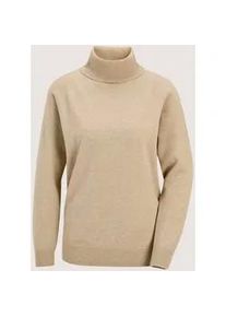 Madeleine Mode Rollkragenpullover MADELEINE "Kaschmirpullover Rollkragenpullover mit Rippstrick-Details", Damen, Gr. 44/46, beige (beige, melange), Obermaterial: 100% Kaschmir WS., Modern, gerade, Pullover Rollkragenpullover, Aus Good-Cashmere