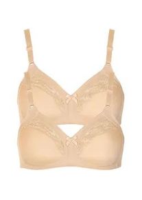 B&uuml;gelloser BH LISCA "2er Pack BH ohne B&uuml;gel Minca", Damen, Gr. 75, Cup B, beige, Obermaterial: 55% Polyester PES. 35% Polyamid PA. 10% Elasthan EL., BHs