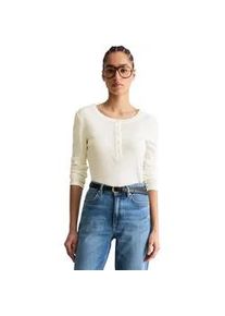 Marc O'Polo Langarmshirt MARC O'POLO DENIM "aus weichem Rippjersey", Damen, Gr. XL, silky wei&szlig;, Obermaterial: 96% Baumwolle, 4% Elasthan, unifarben, Basic, regular fit, Serafino, normaler Saum, Shirts Langarmshirt