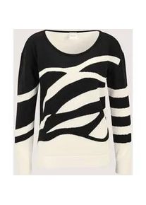 Madeleine Mode Longpullover MADELEINE "Pullover Pullover mit Intarsien-Muster", Damen, Gr. 48, schwarz (schwarz, wei&szlig;), Obermaterial: 100% Baumwolle CO., Modern, normal, Pullover Longpullover