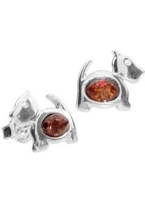 Paar Ohrstecker OSTSEE-SCHMUCK "- Hund - Silber 925/000 - Bernstein" Gr. 12, silber (silber 925, silberfarben, wei&szlig;), Ohrringe, Damen, Silber 925 (Sterlingsilber)