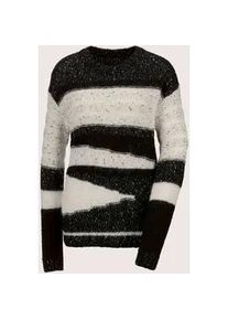 Madeleine Mode Longpullover MADELEINE "Pullover Intarsien-Pullover", Damen, Gr. 40/42, schwarz (schwarz, wollwei&szlig;), Obermaterial: 45% Polyacryl PAN. 30% Polyamid PA. 23% Alpaka WP. 1% metallisierte Fasern MTF. 1% Polyester PES., Modern, normal, Pullover Longpullover