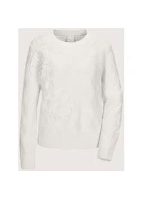 Madeleine Mode Longpullover MADELEINE "Strickpullover Rundhals-Wollpullover mit Kordelstickerei", Damen, Gr. 48, wei&szlig; (wollwei&szlig;), Obermaterial: 100% Schurwolle WV., Modern, normal, Pullover Longpullover, Mit Rippstruktur, Kordelstickerei und T&uuml;llunterlegung