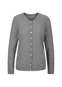 Strickjacke GOLDNER "Kurzgr&ouml;&szlig;e Kaschmirstrickjacke mit Rundhals", Damen, Gr. 22, grau (grau, melange), Obermaterial: 100% Kaschmir WS., normales B&uuml;ndchen, Strickjacken Strickjacke, Ohne
