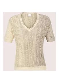 Madeleine Mode Longpullover MADELEINE "Strickpullover Ajourshirt mit Glanzeffekt", Damen, Gr. 36/38, wei&szlig; (perlwei&szlig;, cappuccino), Obermaterial: 76% Baumwolle CO. 19% Viskose CV. 5% metallisierte Fasern MTF., Modern, Pullover Longpullover, Dezentes Effektgarn