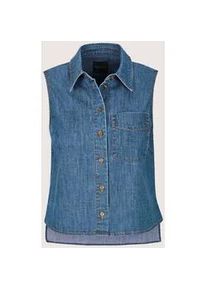 Madeleine Mode Hemdbluse MADELEINE "Jeansbluse Modernes Denimtop mit Hemdkragen", Damen, Gr. 42, blau, Obermaterial: 98% Baumwolle CO. 2% Elasthan EL., Modern, schmal, Blusen Hemdbluse, Bluse mit Brusttasche und R&uuml;cken l&auml;nger als Vorderteil
