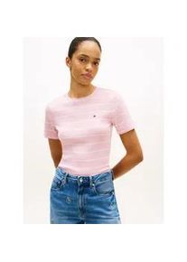 T-Shirt Tommy Hilfiger "SLIM CODY C-NK", Damen, Gr. XS (34), fine stp bon. pink, ecru, Jersey, Obermaterial: 100% Baumwolle, gestreift, slim fit normal, Rundhals, abgesteppt, Shirts T-Shirt, Baumwolle, slim fit