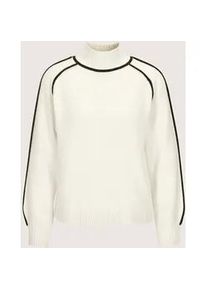 Madeleine Mode Longpullover MADELEINE "Feinstrickpullover Eleganter Strickpullover mit sportivem Esprit", Damen, Gr. 44/46, schwarz (perlwei&szlig;, schwarz), Obermaterial: 50% Polyamid PA. 33% Wolle mw. 17% Polyacryl PAN., Modern, Pullover Longpullover, Kontrastpiping