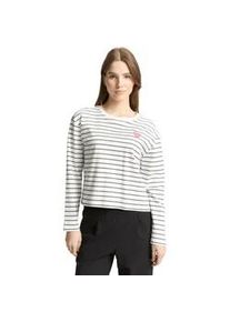 T-Shirt Tom Tailor DENIM, Damen, Gr. S, sanftes wei&szlig; navy stripe, Web, Obermaterial: 100% Baumwolle, gestreift, regular fit normal, Rundhals, gerader Abschluss, Shirts T-Shirt, mit Streifen Muster