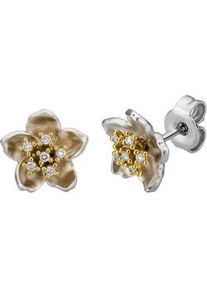 Paar Ohrstecker LYOMI "585/- GG/WG Kirschbl&uuml;te 12 synth. Diam. 0,07ct.", mehrfarbig, wei&szlig;, Ohrringe, Damen, one-size, 0,07 VS = sehr kleine Einschl&uuml;sse, Gold