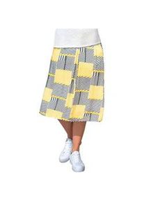 Sommerrock GOLDNER "Moderner Druckrock aus flie&szlig;ender Viscosequalit&auml;t", Damen, Gr. 46, gelb (gelb, grau, gemustert), Obermaterial: 100% Viskose CV., normal, R&ouml;cke, Ohne