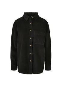 Kurzarmshirt Urban Classics "Urban Classics Damen Ladies Corduroy Oversized Shirt", Damen, Gr. S, schwarz, 100% Baumwolle, unifarben, oversize, amerikanischer Ausschnitt, Shirts