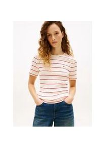 T-Shirt Tommy Hilfiger "SLIM CODY C-NK", Damen, Gr. L (42/44), fine stp calico, fireworks, Jersey, Obermaterial: 100% Baumwolle, gestreift, slim fit normal, Rundhals, abgesteppt, Shirts T-Shirt, Baumwolle, slim fit