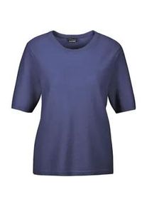 Kurzarmpullover GOLDNER "Kurzgr&ouml;&szlig;e Kaschmir-Halbarmpullover mit Rundhals", Damen, Gr. 20, blau (dunkelblau), Obermaterial: 100% Kaschmir WS., Rippe, Pullover, Aufwendig in Form gestrickt