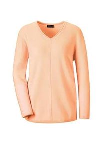 Strickpullover GOLDNER "Kurzgr&ouml;&szlig;e Basicpullover mit V-Ausschnitt", Damen, Gr. 24, orange (pfirsich), Obermaterial: 100% Kaschmir WS., Rippe, Pullover Strickpullover, Aufwendig in Form gestrickt