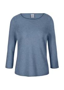 Madeleine Mode Longpullover MADELEINE "Strickpullover Kaschmirpullover mit U-Boot-Ausschnitt", Damen, Gr. 40/42, blau (rauchblau), Obermaterial: 100% Kaschmir WS., Modern, normal, Pullover Longpullover, Kaschmirpullover mit 3/4 Arm