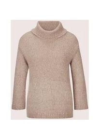 Madeleine Mode Longpullover MADELEINE "Pullover Rollkragen-Pullover mit 3/4-Arm", Damen, Gr. 48, wei&szlig; (cappuccino, wollwei&szlig;, melange), Obermaterial: 51% Baumwolle CO. 13% Alpaka WP. 13% Polyacryl PAN. 12% Wolle WO. 11% Polyamid PA., Modern, normal, Pullover Longpullover