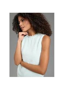 Chiffonbluse Laura Scott, Damen, Gr. 44, eisblau, Chiffon, Obermaterial: 95% Viskose, 5% Elasthan. Bluseneinsatz: 100% Polyester, gepunktet, figurbetont h&uuml;ftbedeckend, hoch geschlossener Ausschnitt, Blusen Chiffonbluse, mit R&uuml;schen-Applikationen und gepunktetem Chiffon