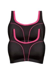 Sport-BH SuSa "2er Pack Sport BH Move high", Damen, Gr. 100, Cup C, bunt (schwarz, pink schwarz, pink), Obermaterial: 52% Polyamid PA. 37% Polyester PES. 11% Elasthan EL., BHs Sport-BH