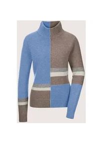 Madeleine Mode Longpullover MADELEINE "Strickpullover Intarsienpullover mit Stehkragen", Damen, Gr. 48, blau (gletscherblau, multicolor), Obermaterial: 25% Alpaka WP. 25% Polyamid PA. 25% Schurwolle WV. 25% Viskose CV., Modern, normal, Pullover Longpullover
