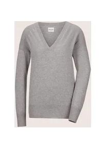 Madeleine Mode Longpullover MADELEINE "Pullover Kaschmirpullover mit V-Ausschnitt", Damen, Gr. 36/38, grau (silbergrau, melange), Obermaterial: 100% Kaschmir WS., Modern, Pullover Longpullover, Edles Maschenbild