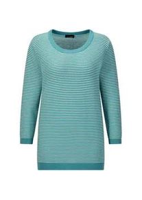 Rundhalspullover GOLDNER "Halbarm Ringelpullover aus Baumwolle", Damen, Gr. 48, gr&uuml;n (graugr&uuml;n, gemustert), Obermaterial: 100% Baumwolle CO., Modisch, Pullover Rundhalspullover, Rundhalsausschnitt