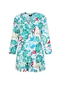 Tunika GOLDNER "Halbarm Tunika mit Allover-Print", Damen, Gr. 46, wei&szlig; (wei&szlig;, gr&uuml;n, gemustert), Obermaterial: 95% Viskose CV. 5% Elasthan EL., weit, Tubular, Tuniken, Knopfleiste