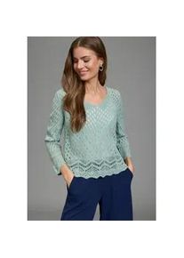 Ajourpullover Laura Scott, Damen, Gr. 32/34, salbei, Strick, Obermaterial: 100% Polyacryl, unifarben, figurumspielend h&uuml;ftlang, V-Ausschnitt, gewellter Abschluss, Pullover, mit femininer Silhouette aus Lochstrick