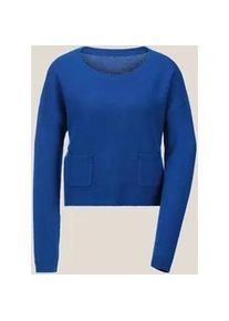 Madeleine Mode Longpullover MADELEINE "Strickpullover Wollpullover mit U-Boot-Ausschnitt", Damen, Gr. 40/42, blau (royalblau), Obermaterial: 25% Alpaka WP. 25% Polyamid PA. 25% Schurwolle WV. 25% Viskose CV., Modern, normal, Pullover Longpullover