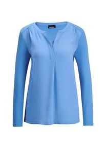 Kurzarmbluse GOLDNER "Elegantes Chiffonshirt mit Jersey-Details", Damen, Gr. 44, blau, Obermaterial: 50% Polyester PES. 47% Viskose CV. 3% Elasthan EL., Gerade, Blusen, Schlitz