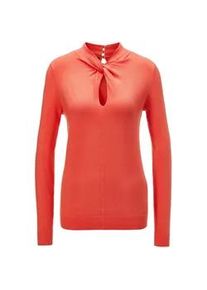 Madeleine Mode Longpullover MADELEINE "Pullover Pullover mit Knoten am Stehkragen", Damen, Gr. 44/46, orange (melba), Obermaterial: 82% Viskose CV. 18% Polyamid PA., Modern, Pullover Longpullover