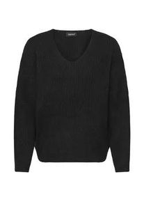 V-Ausschnitt-Pullover oxmo "V-Ausschnitt-Pullover OXICALLIE", Damen, Gr. XS, schwarz, Obermaterial: 93% Polyester PES. 5% Wolle mw. 2% Elasthan EL., Pullover